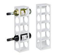 Relaxdays Cantinetta Portabottiglie, Set da 2 Scaffali per 5 Bottiglie in Orizzontale, HLP 53x14x12 cm, in bambù, Bianco