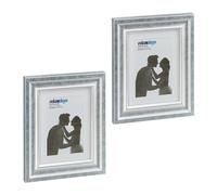 Relaxdays Set da 2 Cornici Portafoto, 15x20 cm, Porta Foto Passpartout, Verticale ed Orizzontale, Muro e Tavolo, Argento, 26.5 x 21.5 x 2 cm
