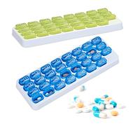 Relaxdays Set da 2 Portapillole, Mensile, 31 Scomparti, in Inglese, in Plastica BPA Free, HLP 3,5x28,5x10 cm, Verde/Blu