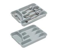 Relaxdays Portaposate, Ste da 2, Divisore per Posate da Cassetto, 5 Scomparti, Utensili Cucina, HLP 4x25x33 cm, Grigio