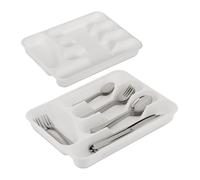 Relaxdays Set da 2 Portaposate da Cassetto, Organizer Posate Cucina, HLP 4x24,5x32,5 cm, 5 Scomparti, Plastica, Bianco