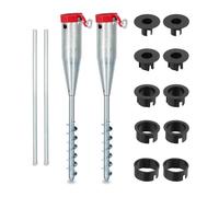 Relaxdays Puntale Reggiombrellone e Stendini, Set da 2, Trivella a Vite, Infilare e Avvitare, 25-55 mm, Argentato Rosso, 56 x 7 x 10 cm