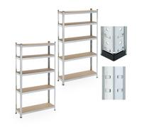 Relaxdays Scaffale Carichi Pesanti, Set da 2, 180x100x30 cm, 5 Ripiani Alta Portata 500 kg, Garage, Acciaio, Argentato