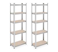 Relaxdays Set da 2 Scaffali in Acciaio, 180x60x30 cm, con 5 Ripiani ad Alta Portata 500 kg per Garage e Cantina, Argento, Fibra di Legno
