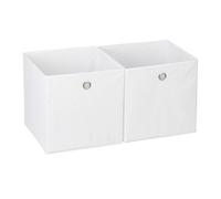 Relaxdays Set da 2 Cestini Porta-Oggetti, Quadrati, per Lo Scaffale, Scatole a Forma di Cubo, 30x30x30 cm, Bianco, Poliestere, 2 unità
