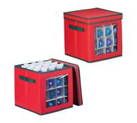 Relaxdays Scatola per Palline di Natale, Set 2 Borse Porta Palle Natalizie a 64 Scomparti, 33x32x32 cm, Rosso Verde, Carta, HLP 52x45x40 cm