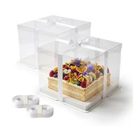 Relaxdays Set da 2 scatole per Torte, Coperchio, Nastro & Base, 20x30x30 cm, per Matrimonio e Regalo, Trasparente/Bianco