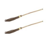 Relaxdays Scopa da Strega, Set da 2 Ramazze con Manico, L: 97 cm, Accessori per Costumi Halloween, bambù, Marrone Chiaro, 97 x 7 x 5 cm