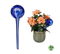 Relaxdays Set da 2 Sfere per Irrigazione, Dosatori di Piante, Irrigatori per Ufficio, Vacanza, Ø 9 cm, Vetro, Blu, 2 unità