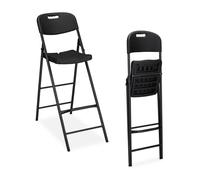 Relaxdays Sgabello Alto Pieghevole, Set da 2, 118 cm, Sedia con Schienale e Poggiapiedi, in Plastica e Acciaio, Nero