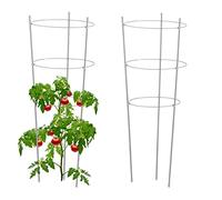 Relaxdays Set da 2 Sostegni Circolari per Pomodori, Piante Rampicanti, Cetrioli, Alti 76 cm, 3 Anelli, Metallo, Grigio, Ferro