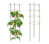 Relaxdays Set da 2 Sostegni Circolari per Pomodori, Piante Rampicanti, Rose, a 3 Gambe, in Metallo, HxD: 91x28 cm, Verde, Ferro
