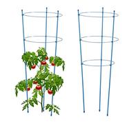 Relaxdays Set da 2 Sostegni per Pomodori Circolari, Alti 76 cm, per Piante Rampicanti, Rose, 3 Anelli Regolabili, Blu, Ferro