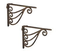 Relaxdays Set da 2 Staffe per Mensole, 23,5x4x18 cm, Supporti Design Antico, Reggimensola Angolari per Scaffali, Bronzo, Ghisa