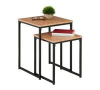 Relaxdays Tavolini da Salotto, Tavolo Basso da caffè Divano, Metallo e MDF, 2 Misure Impilabili, Marrone Chiaro Nero, Ferro