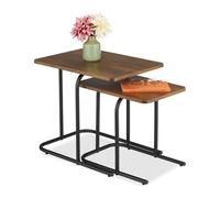 Relaxdays Set 2 Tavolini da salotto - MDF effetto legno e ferro - Marrone/Nero