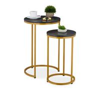 Relaxdays Satztisch 2er Marmoroptik Set di 2 tavolini Rotondi, in Metallo, Effetto Marmo, Colore Oro, 60% Ferro 30% Fibra di Legno 10% plastica, Nero Dorato, Set da 2