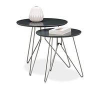 Relaxdays Set da 2 Tavolini Sovrapponibili, per Soggiorno, Arredamento Sala, Ripiano D: 48 e 40 cm, Differenti Grandezze