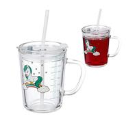 Relaxdays Set da 2 Tazze per Bambini, Vetro, Silicone, ABS, con Cannuccia, Manico e Tappo, 400 ml, Unicorni, Trasparente