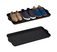 relaxdays Set da 2 Vaschette XL per Scarpe, Gocciolatoi con Bordo Rialzato, 6-8 Paia, in Plastica, LxP: 75x36,5 cm, Nero