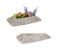 Relaxdays Vasi per Fiori, Set da 2, Fioriere in Rattan con Rivestimento, per Interni, 10 x 55 x 25 cm, Bianco Naturale