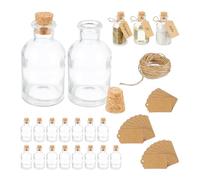Relaxdays Set da 20 Bottigliette in Vetro per Bomboniere, Bottiglie da 60 ml, Barattolini con Tappo, Trasparente Marrone, Sughero