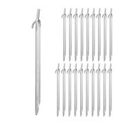 Relaxdays Set da 20 Picchetti da Tenda, Pioli Ancoraggio su Terreni Duri, Acciaio Zincato, con Ganci, L: 30 cm, Argento