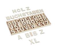 Relaxdays Lettere in Legno, Set da 208 Letterine Maiuscole da A-Z per Bricolage e Lavoretti, Idee Decorative, Naturale