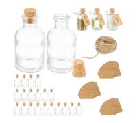 Relaxdays Set da 25 Bottigliette in Vetro per Bomboniere, Bottiglie da 60 ml, Barattolini con Tappo, Trasparente Marrone