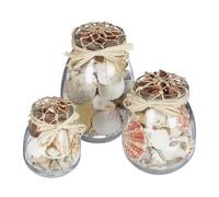 Relaxdays Conchiglie Deco, Set da 3, Mix di Conchiglie di Mare, Vasetti di Varie Misure, Arredo da Bagno, Naturale