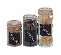 Relaxdays Set da 3 Barattoli per Alimenti, 600, 1000 & 1200 ml, Contenitori con Coperchio e Chiusura a Clip, Trasparente