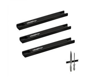 Relaxdays Set da 3 Barra Magnetica, Striscia Lunga 20 cm, Appendi Utensili e Coltelli Acciaio Inox, Guida a Parete, Nero