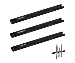 Relaxdays Set da 3 Barra Magnetica, Striscia Lunga 30 cm, Appendi Utensili e Coltelli Acciaio Inox, Guida a Parete, Nero