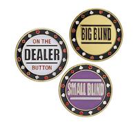 Relaxdays Set da 3 Button per Poker, Dealer, Big Small Blind, Custodia Inclusa, Ø 4 cm, 30g ciascuno, Dorato, Ferro