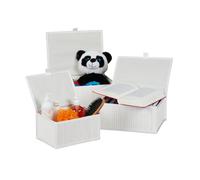 relaxdays Set da 3 Cesti Portaoggetti, Coperchio & Chiusura a Strappo, Cestino Contenitore in bambù, Bianco