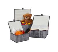 relaxdays Set da 3 Cesti Portaoggetti, Coperchio & Chiusura a Strappo, Cestino Contenitore in bambù, Grigio