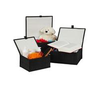 relaxdays Set da 3 Cesti Portaoggetti, Coperchio & Chiusura a Strappo, Cestino Contenitore in bambù, Nera