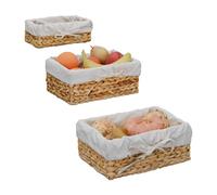 Relaxdays 3 Cestini Portapane, Misure Diverse, Cesto in Giacinto Intrecciato, Porta Pane, Frutta, Cipolle, Marrone Crema, Ferro, 12 x 30,5 x 23 cm