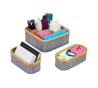 Cestii portaoggetti 3 contenitori bambù organizer scatole organizzatori grigio