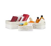 Relaxdays Set da 3 Cestini Portaoggetti, Contenitori Salvaspazio in bambù per Armadio e Scaffali, Box 3 Misure, Bianco