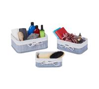 Relaxdays Set da 3 Cestini Portaoggetti, Contenitori in bambù per Armadio e Scaffali, Bagno, 3 Grandezze, Grigio Crema, Poliestere