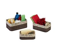Relaxdays Set da 3 Cestini Portaoggetti, per Cosmetici o Asciugamani, Design Vintage, Varie Dimensioni, Marrone Beige, bambù