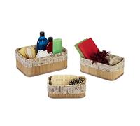 Relaxdays Set da 3 Cestini Portaoggetti, per Cosmetici o Asciugamani, Design Vintage, Varie Dimensioni, Naturale Beige, Fibra di Legno