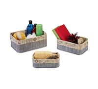 Relaxdays Set da 3 Cestini Portaoggetti, per Cosmetici o Asciugamani, Design Vintage, Varie Dimensioni, Grigio Beige, bambù