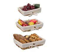 Relaxdays Cestino Portapane, Set da 3 Ceste per Pane, Design Intrecciato, Inserto in Stoffa, Portafrutta, Naturale Crema, Fibra vegetale, 8 x 30 x 30 cm