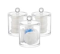 Relaxdays Set da 3 Contenitori per Cotton Fioc, con Coperchio, Organizer in Acrilico, Facile da Pulire, Trasparente