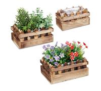 Relaxdays Fioriere in Legno Set da 3, da Balcone e Davanzale, Cassette Porta Fiori e Piante in Varie Misure, Naturale