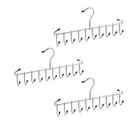 Relaxdays Gruccia Multipla, Set 3 Appendini Porta Cinture, Salvaspazio, Portacravatte a 12 Ganci, da Armadio, Argentato, Ferro