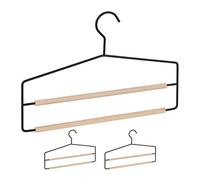 Relaxdays Set da 3 Grucce per Pantaloni, Salvaspazio e Multiple, per Gonne, Antiscivolo, Legno e Metallo, Nero/Naturale