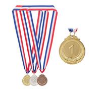 Relaxdays Set da 3 Medaglie Bambini, Ø: 5 cm, Medagliette 1°, 2° e 3° Posto, con Cordino, Oro, Argento, Bronzo, Metallo, 45 x 5 x 1 cm
